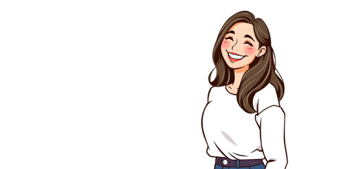 Trendy minimalist illustration of happy woman with copyspace. Tender flat style female poster