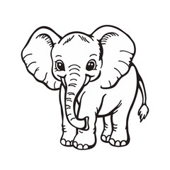Elephant cartoon line art for children coloring book. coloring page of a cute baby elephant cartoon
