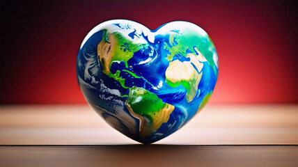 Fototapeta premium Planet Earth in the shape of a heart, eternal love, valentine's day
