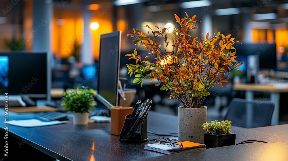 Poster Dynamic office environment employee creativity and collaboration modern workspace daytime positive vibes