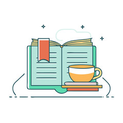 book with a cup of tea vector icon, book with a cup of tea vector illustration -simple illustration of book with a cup of tea, perfect for book with a cup of tea logos and icons and themed design 