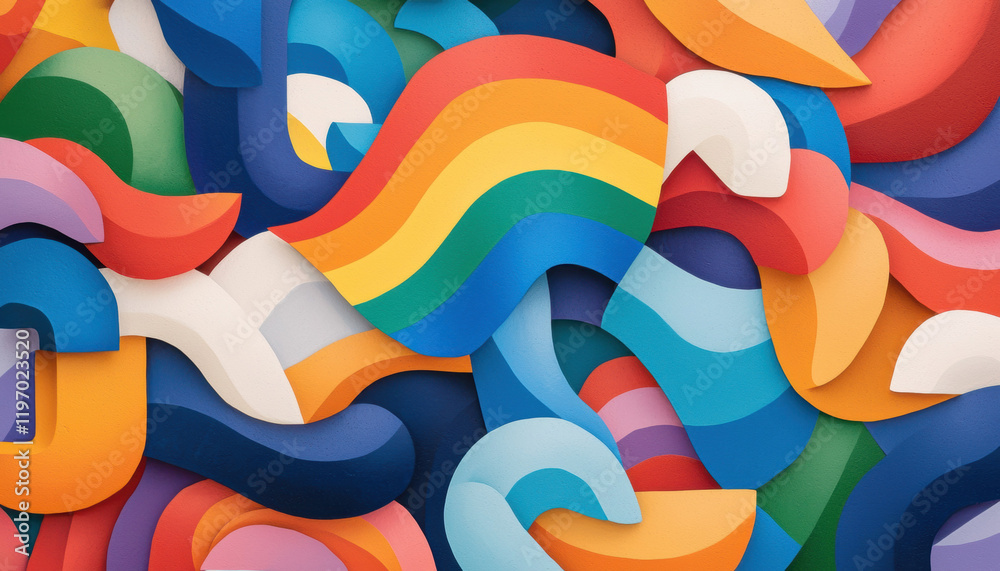 Aufkleber colorful abstract shapes create vibrant and dynamic composition, showcasing waves and curves in vari