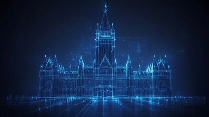 Parliament Hill, Ottawa Digital Outline of Iconic Canadian Landmark in Futuristic Style