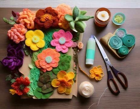 Filzblumen DIY-Set Mock-Up &ndash; Kreative Bastelmaterialien und Blumen aus Filz