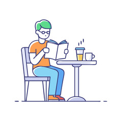 reading at a caf vector icon, reading at a caf vector illustration -simple illustration of reading at a caf, perfect for reading at a caf logos and icons and themed design 