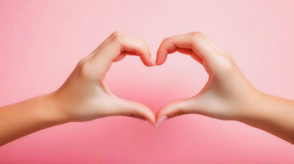 Fototapeta premium Two hands forming a heart on a pastel background, eternal love, valentine's day