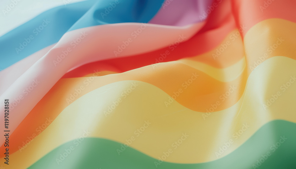 Poster vibrant rainbow flag fabric with smooth waves and soft texture, symbolizing pride and inclusivity