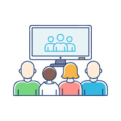 tv with family gathered around icon, tv with family gathered around vector,