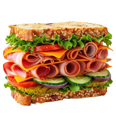 Layered sandwich creation kitchen food photography bright environment close-up culinary concept