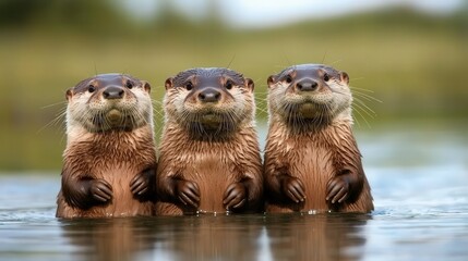 Fototapeta premium Playful otters in their natural habitat exploring wildlife ecosystem and animal behavior in tranquil waters