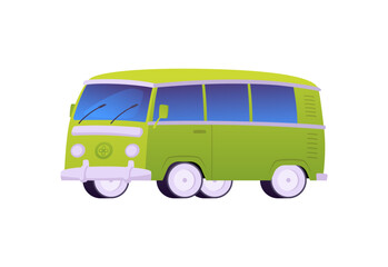 Green bus flat icon, cartoon retro public transport, vintage travel vehicle, transportation car toy vector isolated