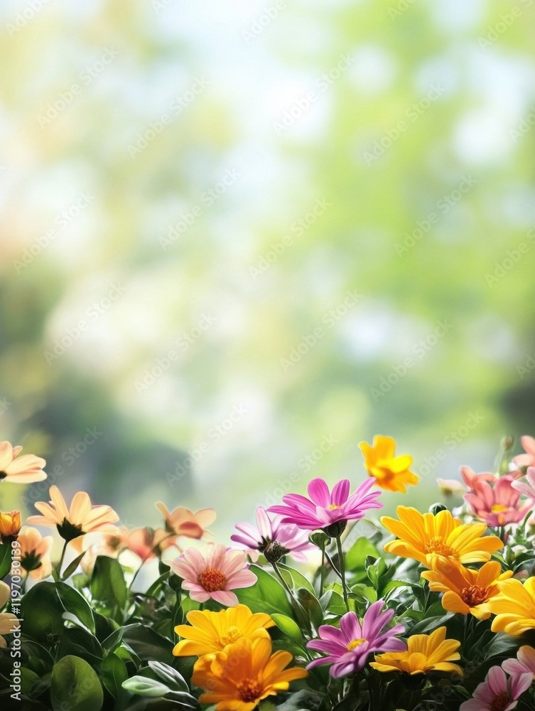Leinwandbilder bright and colorful flower garden in full bloom with space for text and design elements. generative 