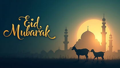 Obraz premium Eid Mubarak celebration. Eid Al Adha Mubarak . Creative ads for social media , banner, poster, greeting card. 3D illustration