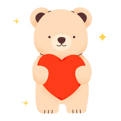 Cute teddy bear, with elements for Valentine's Day. Isolated on white background, vector illustration