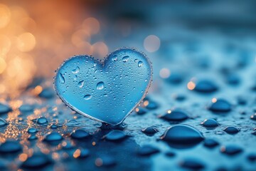 Fototapeta premium Love heart with water drops and splashes
