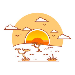 sunset over savanna vector icon, sunset over savanna vector illustration -simple illustration of sunset over savanna, perfect for sunset over savanna logos and icons and themed design 
