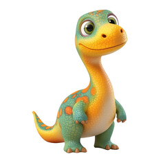 Fototapeta premium Friendly Dinosaur Cartoon: A friendly and adorable cartoon dinosaur, rendered in vibrant green and orange hues, stands with a playful and innocent expression.