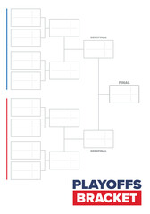 Playoffs bracket. Playoffs grid. Sport tournament bracket. Game and competition schedule. Season final. Team and players. Championship winner. Match score. Vector poster