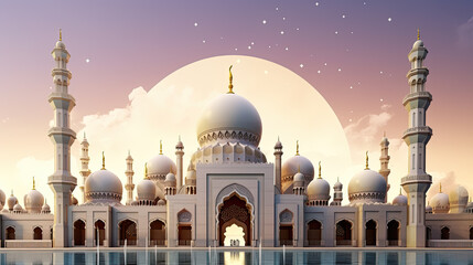 Majestic Mosque at Sunset, Peaceful and Serene Architectural Marvel