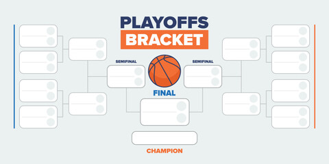 Playoffs bracket. Playoffs grid. Sport tournament bracket. Game and competition schedule. Season final. Team and players. Championship winner. Match score. Vector poster