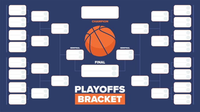 Playoffs bracket. Playoffs grid. Sport tournament bracket. Game and competition schedule. Season final. Team and players. Championship winner. Match score. Vector poster