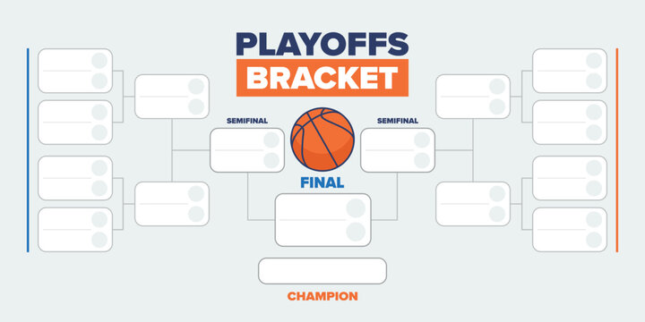 Playoffs bracket. Playoffs grid. Sport tournament bracket. Game and competition schedule. Season final. Team and players. Championship winner. Match score. Vector poster
