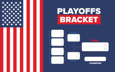Fototapeta premium Playoffs bracket. Playoffs grid. Sport tournament bracket. Game and competition schedule. Season final. Team and players. Championship winner. Match score. Vector poster
