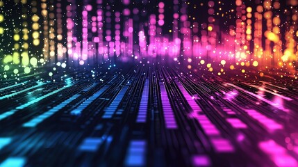 Dynamic abstract light streaks in vibrant multicolor vertical lines with a starry glow and gradient effect, symbolizing energy and creativity. Perfect for futuristic and cosmic art themes.