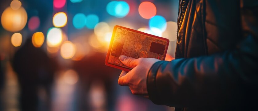 Using a multicurrency wallet in an open world marketplace urban night scene digital transactions