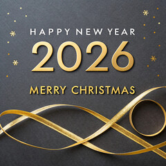 Celebrate the Happy New Year 2026 Text golden text on dark gray background merry christmas gold