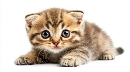 Obraz premium Curious scottish fold kitten on white background animal portrait cute and playful setting