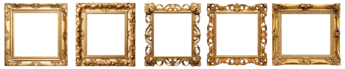 Vintage gold photo frame png cut out element set, transparent background