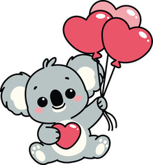 Cute koala holding heart shape balloons cartoon, vector illustration © Totostarkk9456