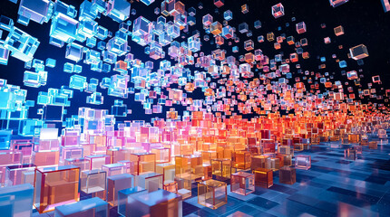 Obraz premium Abstract 3D Render of Colorful Floating Cubes in a Digital Space