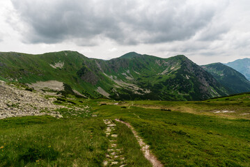 Naklejka premium Liptovske kopy from hiking trail bellow Zavory mountain pass in Western Tatras mountains in Slovakia