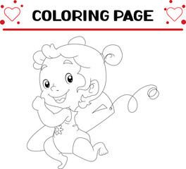 happy girl is running holding surfing board coloring page for kids