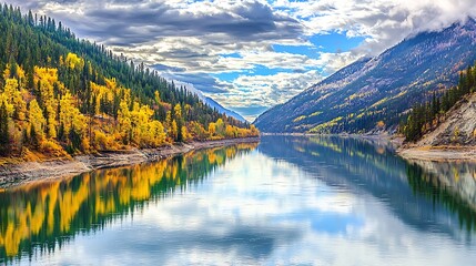 Obraz premium Autumnal lake reflection in mountain valley