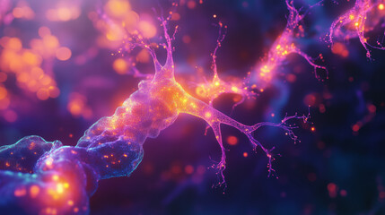 Obraz premium A vibrant, high-resolution illustration of a neuron
