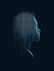 Silhouette eines menschlichen Profils mit digitalem Datenfluss

