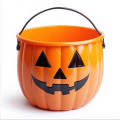Bright Orange Halloween Pumpkin Bucket with Black Face Ideal for Trick-or-Treating and Festive Halloween Celebrations, Perfect for Kids' Halloween Activities and Decor