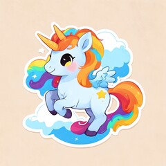 Naklejka premium Rainbow Unicorn in a Dreamy Cloudscape