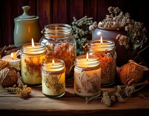 DIY-Kerzen Mock-Up – Handgemachte Kerzen mit Trockenblumen und Kräutern