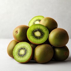 Fototapeta premium Fresh Kiwi Fruits Piled Together on Light Background