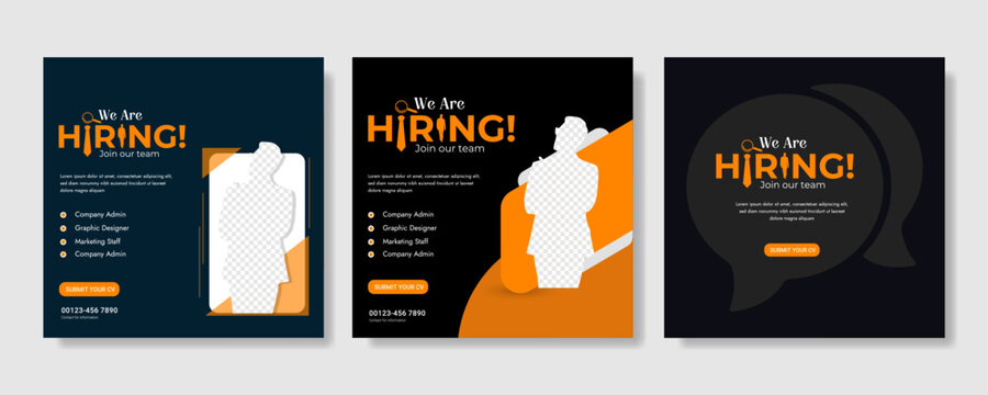 We are hiring job vacancy social media post banner design template with red color. We are hiring job vacancy square web banner design. Employee vacancy announcement