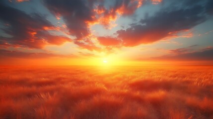 Obraz premium Vibrant sunset over golden field.