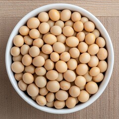 Fresh Raw Soybeans in a White Bowl on Wooden Surface