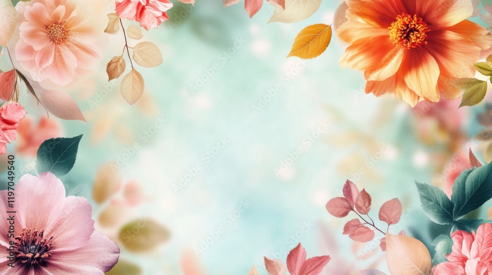 Leinwandbilder floral background design with space for text in pastel colors and soft focus, ideal for invitations 