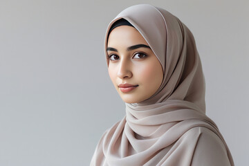 World Hijab Day. A Muslim woman in a hijab. Arab woman. 1 February. Happy World Women's Day in Hijab. Illustration of a girl in a headscarf. AI generated