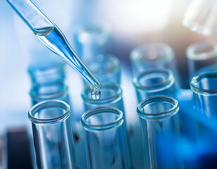 Closeup view of scientist using a pipette to transfer liquid in a lab