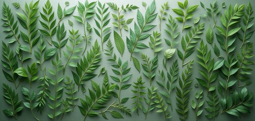 Tropical leaves framing light green textured backdrop